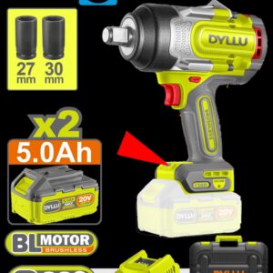 PISTOLA IMPACTO INALAMBRICA 3/4 20V 1280 NM INCLUYE 2 BATERIAS 20V (5.0AH) 1 CARGADOR Y 2 COPAS 27,30 MM DYLLU (UDTCD1B128)