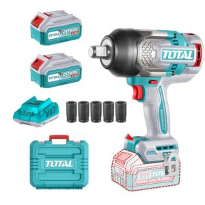 PISTOLA IMPACTO INALAMBRICA 3/4 20V 1050NM INCLUYE 2 BATERIAS 5.0AH + CARGADOR Y 5 COPAS 24,27,30,32,33 MM, INDUSTRIAL SUPER TOTAL (UTIWLI20105)