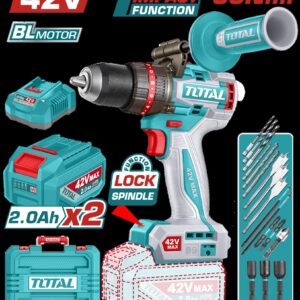 TALADRO INALAMBRICO PERCUTOR 1/2" 99NM 42V CAJA PLASTICA INCLUYE 2 BATERIA 2.0AH, 1 CARGADOR Y ACCESORIOS INDUSTRIAL SUPER TOTAL (UTIDLI429982)