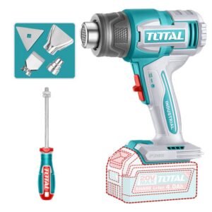 PISTOLA CALOR INALAMBRICA 20V CON TEMPERATURA AJUSTABLE INCLUYE 4 BOQUILLAS 1 RASCADOR BATERIA Y CARGADOR NO INCLUIDO INDUSTRIAL SUPER TOTAL (TBLI2006)