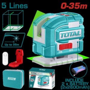 NIVEL LASER 0-35M LUZ VERDE 3D 5 LINEAS RECARGABLE TIPO USB-C INDUSTRIAL SUPER TOTAL (TLL306502)