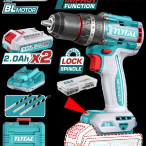 TALADRO INALAMBRICO PERCUTOR 1/2" 86NM 20V CAJA PLASTICA INCLUYE 2 BATERIA 2.0AH, 1 CARGADOR Y ACCESORIOS INDUSTRIAL SUPER TOTAL (UTIDLI208687)