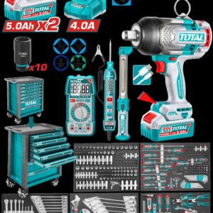 PISTOLA IMPACTO INALAMBRICA 3/4" 1350NM + 2 BATERIAS 5.0AH + CARGADOR + CAJA DE HERRAMIENTAS CON 288 ACCESORIOS INDUSTRIAL SUPER TOTAL (UTHPTCS82882)