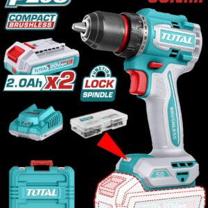 TALADRO INALAMBRICO 1/2" 50 NM 20V CAJA PLASTICA INCLUYE 2 BATERIA 2.0AH, 1 CARGADOR Y ACCESORIOS INDUSTRIAL SUPER TOTAL (UTDLI205062)
