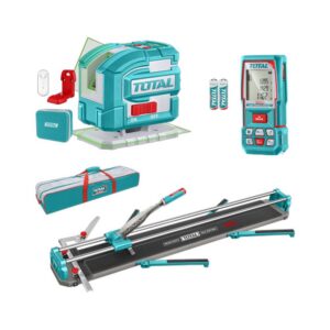 KIT CORTABALDOSA 1200 MM + NIVEL LASER 0-35M LUZ VERDE 3D 5 LINEAS + MEDIDOR DE DISTANCIAS LASER 100MTS INDUSTRIAL SUPER TOTAL (TOS250911)