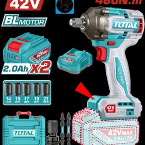 PISTOLA IMPACTO INALAMBRICA 1/2" 42V 460NM CAJA PLASTICA INCLUYE 2 BATERIA, 1 CARGADOR Y ACCESORIOS SUPER TOTAL INDUSTRIAL (UTIWLI42462)