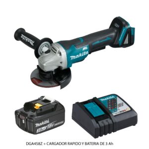 PULIDORA INALAMBRICA 4 1/2 18V INCLUYE BATERIA 3.0 AH Y CARGADOR MAKITA (DGA458Z)
