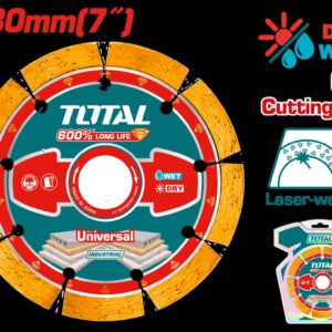 DISCO DIAMANTADO SEGMENTADO 7" UNIVERSAL CORTE EN SECO Y HUMEDO INDUSTRIAL SUPER TOTAL (TAC2171801)