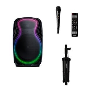 PARLANTE CABINA LUMINUS 8" 20W NIATEC BLUETOOTH-FM-MICRO SD-USB-TWS-HDMI (NT-PB12) + TRIPODE MEDIANO 64CM-120CM (NT-H5)